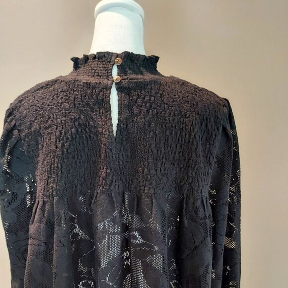 Sundance Dorina Black Lace Mock Neck Blouse Size Lg Size Lg - Picture 3 of 11